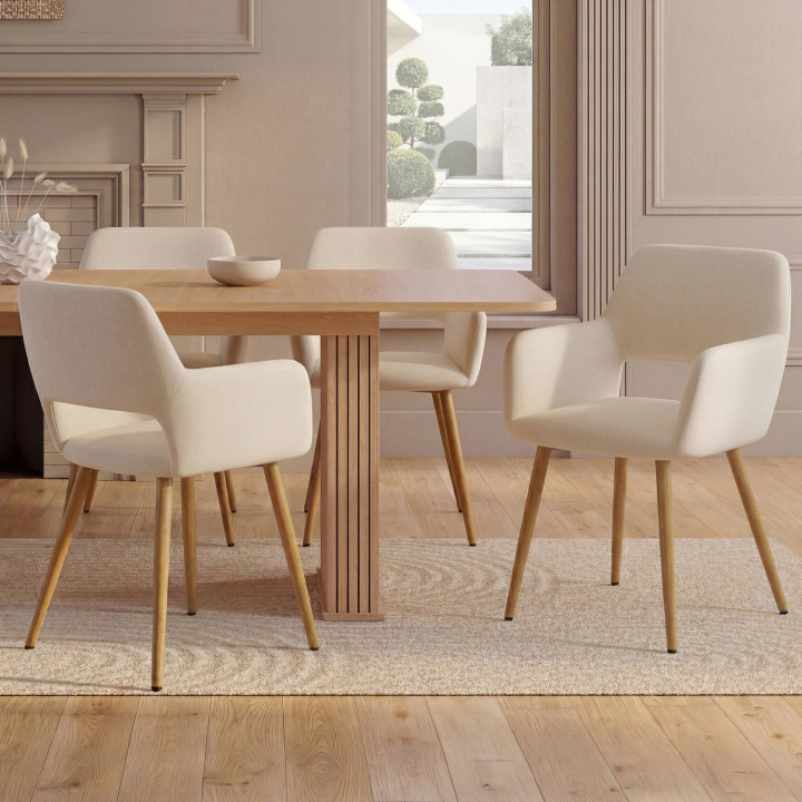 Set di 4 sedie da pranzo e poltrone da tavolo in velluto beige HOLY