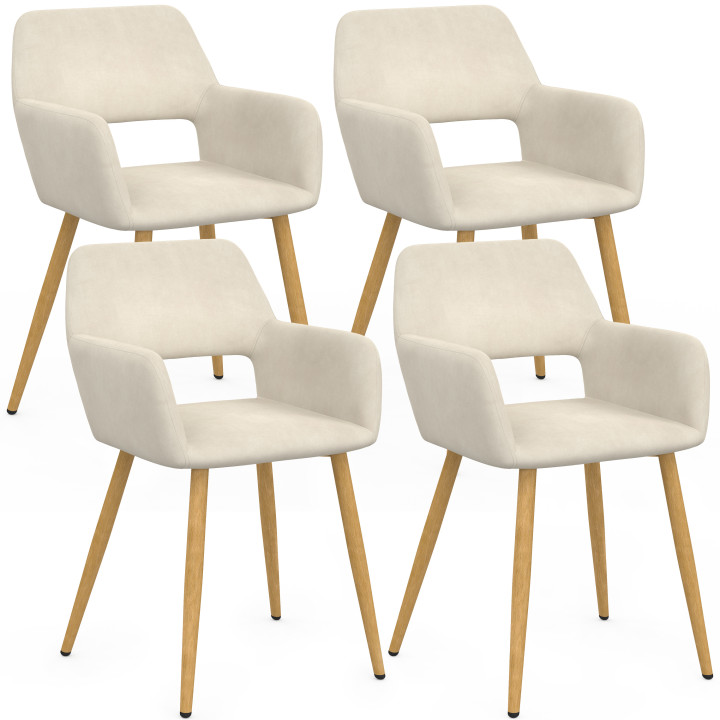 Lot de 4 chaises de salle à manger, fauteuils de table HOLY en velours beige