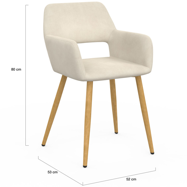 Lot de 4 chaises de salle à manger, fauteuils de table HOLY en velours beige