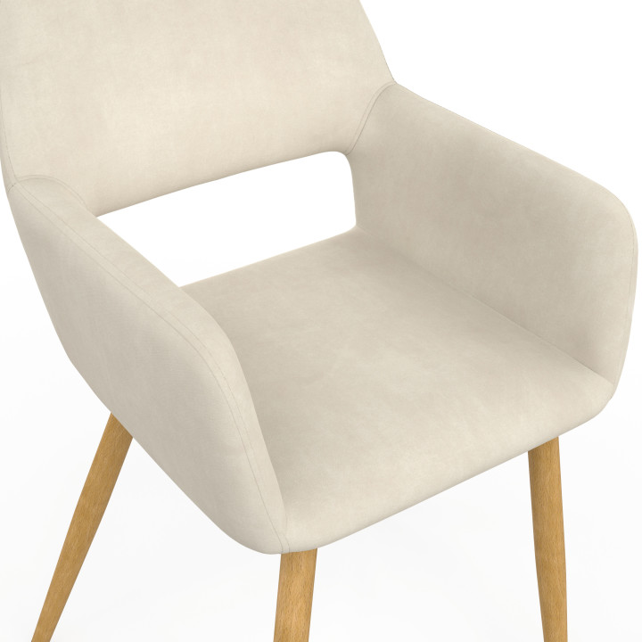 Set van 4 HOLY beige fluwelen eetkamerstoelen en tafel fauteuils