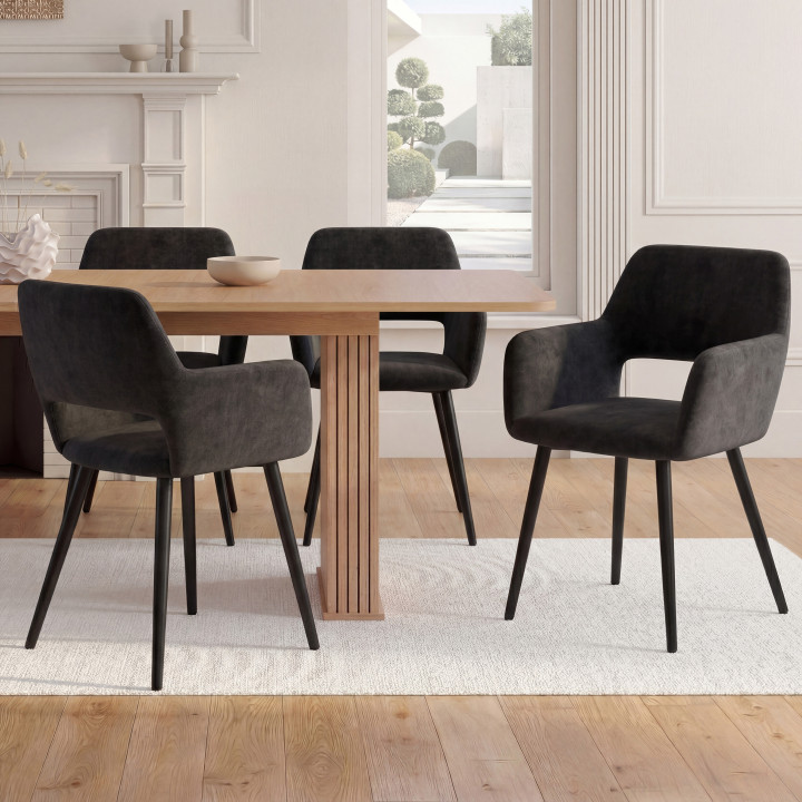 Lot de 4 chaises de salle à manger, fauteuils de table HOLY en velours noir