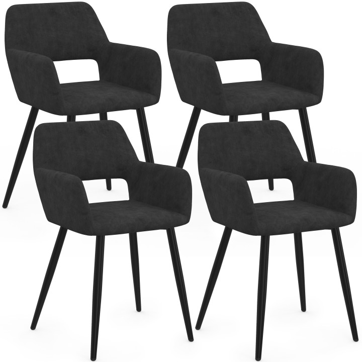 Lote de 4 sillas de comedor y sillones de mesa HOLY de terciopelo negro