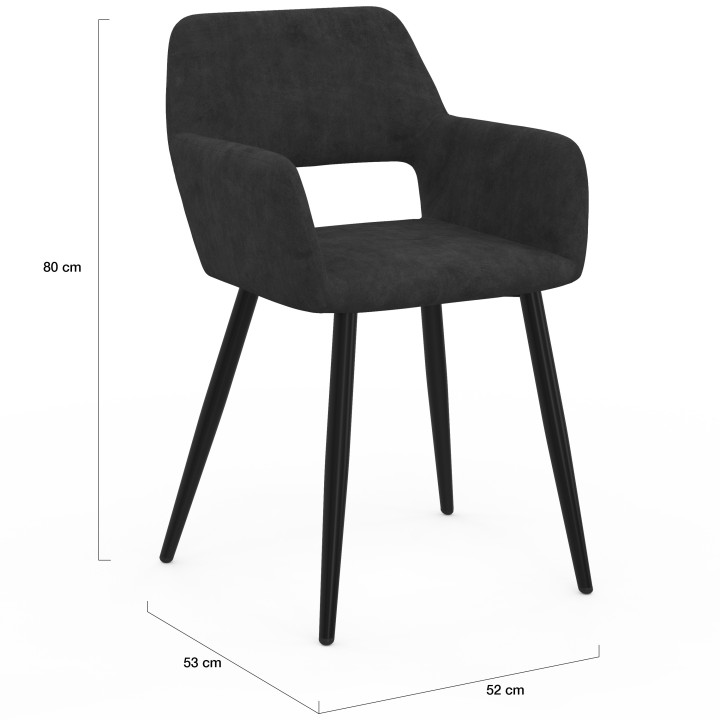 Set di 4 sedie da pranzo e poltrone da tavolo HOLY in velluto nero