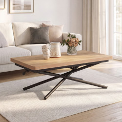 2-in-1 salontafel die kan worden omgevormd tot een rechthoekige eettafel ALIX 100 cm, hout en zwart
