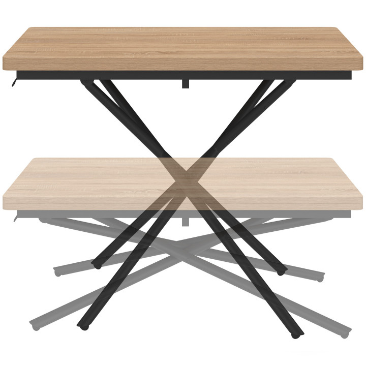 Table basse extensible relevable en table à manger rectangulaire ALIX pied araignée bois et noir