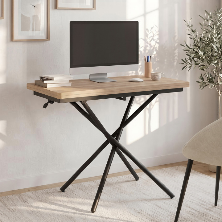 Tavolino 2 in 1 trasformabile in tavolo da pranzo rettangolare ALIX 100 cm, in legno e nero