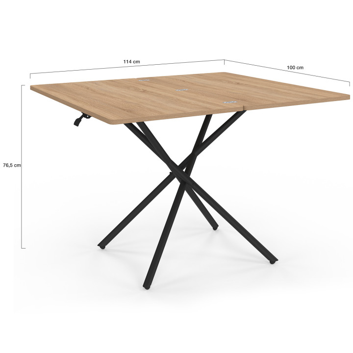 2-in-1-Couchtisch, der sich in einen rechteckigen Esstisch verwandeln lässt: ALIX 100 cm, Holz und Schwarz