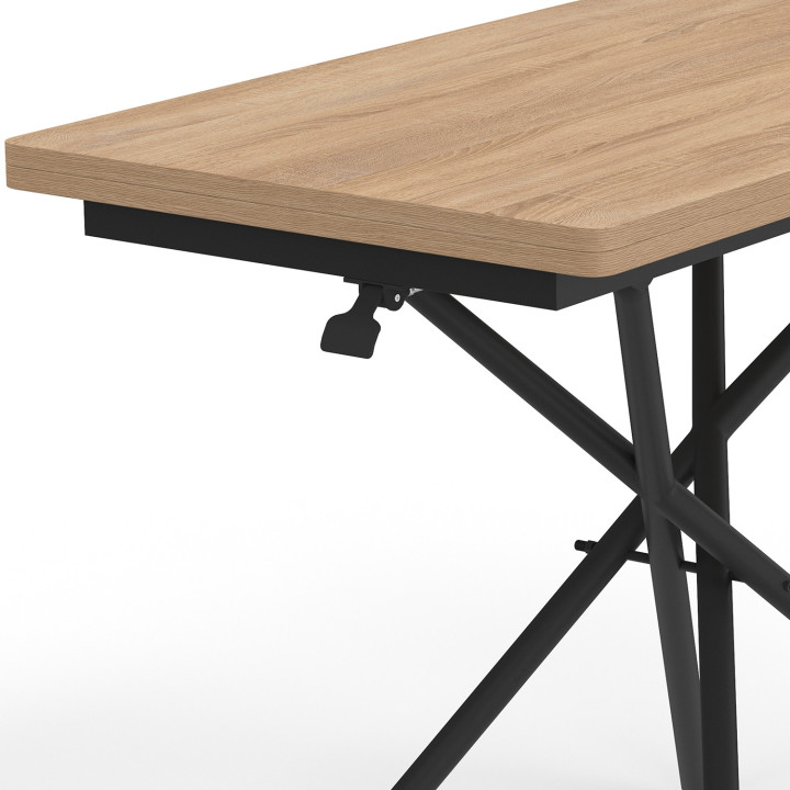 Table basse extensible relevable en table à manger rectangulaire ALIX pied araignée bois et noir