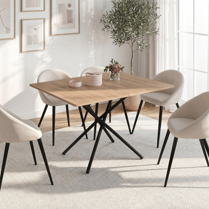 Table basse extensible relevable en table à manger rectangulaire ALIX pied araignée bois et noir