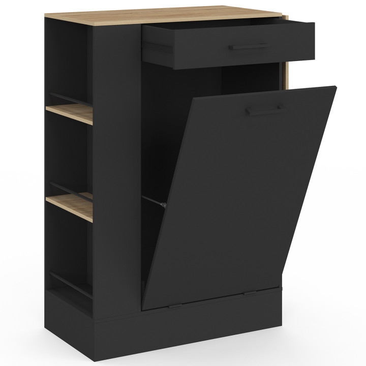 Buffet de cuisine compact TIBO avec tablette  rabattable et espace poubelle + étagères sur le côté + tiroir