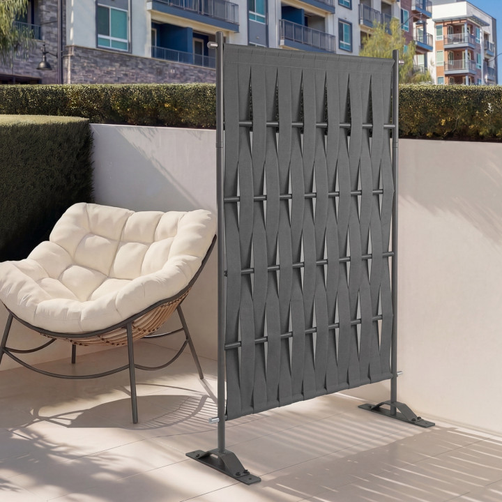 Schermo per esterni, fettuccia grigia, schermo decorativo, 80 x 150 cm, fettuccia e metallo, grigio antracite
