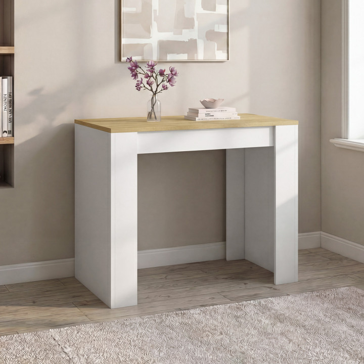 Tavolo da salotto allungabile 140 cm per 6 persone, in legno bianco e finitura faggio - ORLANDO