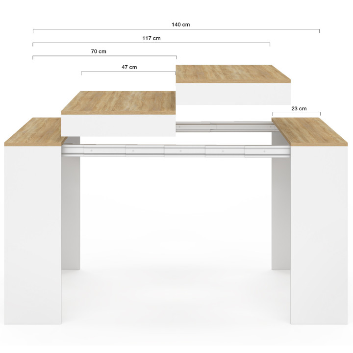 Tavolo da salotto allungabile 140 cm per 6 persone, in legno bianco e finitura faggio - ORLANDO