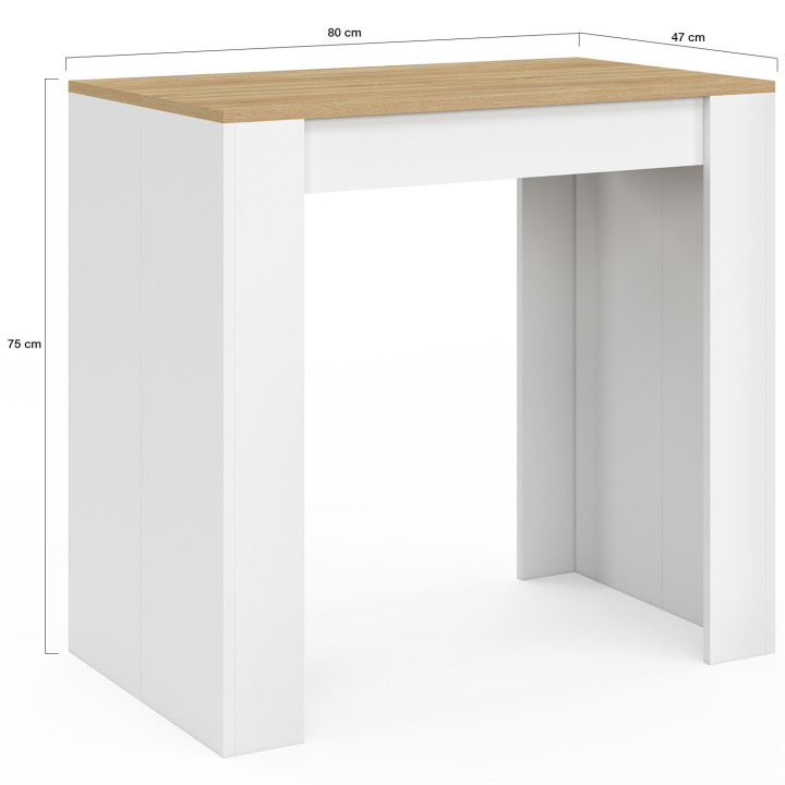 Mesa consola extensible de 140 cm para 6 personas, de madera blanca y con acabado en haya - ORLANDO