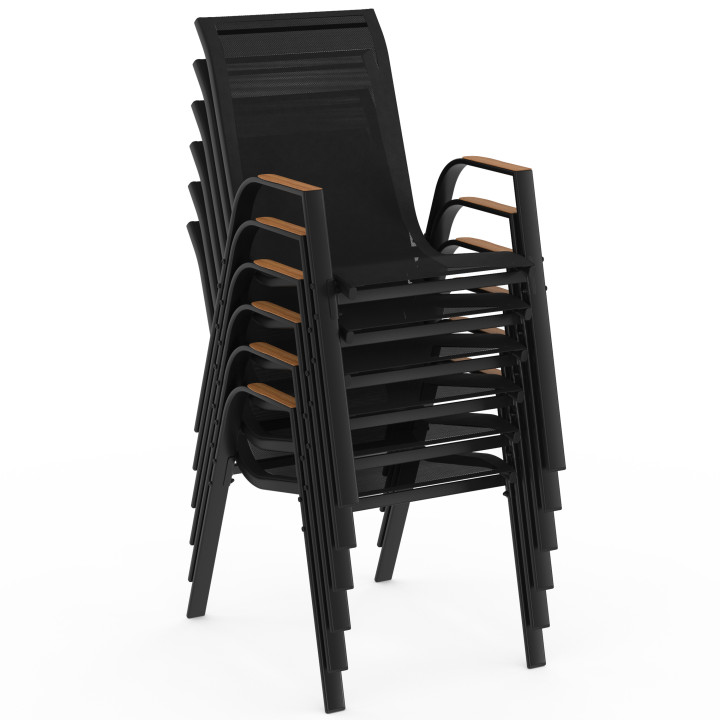 Tuinmeubelset met 10 stapelstoelen tafel 240 cm zwart en hout - NOUMEA | ID Market