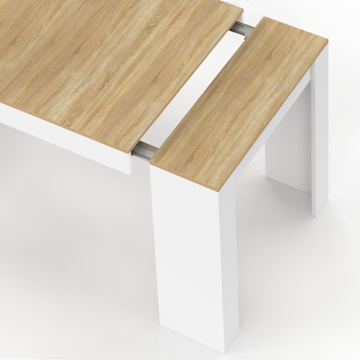 Uitschuifbare consoletafel van 140 cm voor 6 personen, wit hout en beukeneffect - ORLANDO