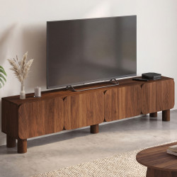 Mueble para la tele de 180 cm SARANDA, con 4 puertas redondeadas y acabado en madera efecto nogal