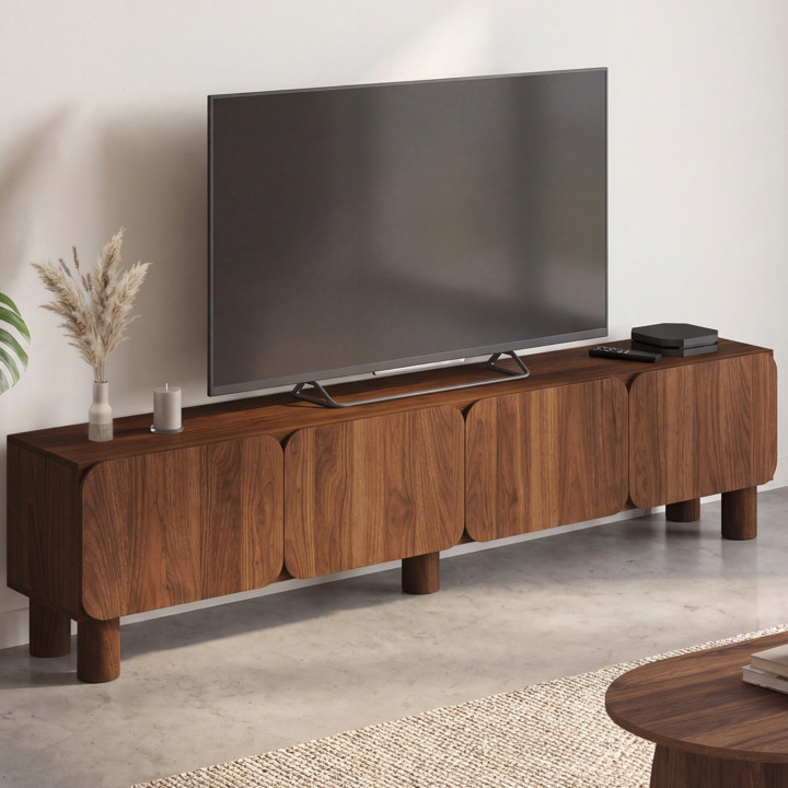 TV-kast 180 cm SARANDA met 4 afgeronde deuren in walnootlook