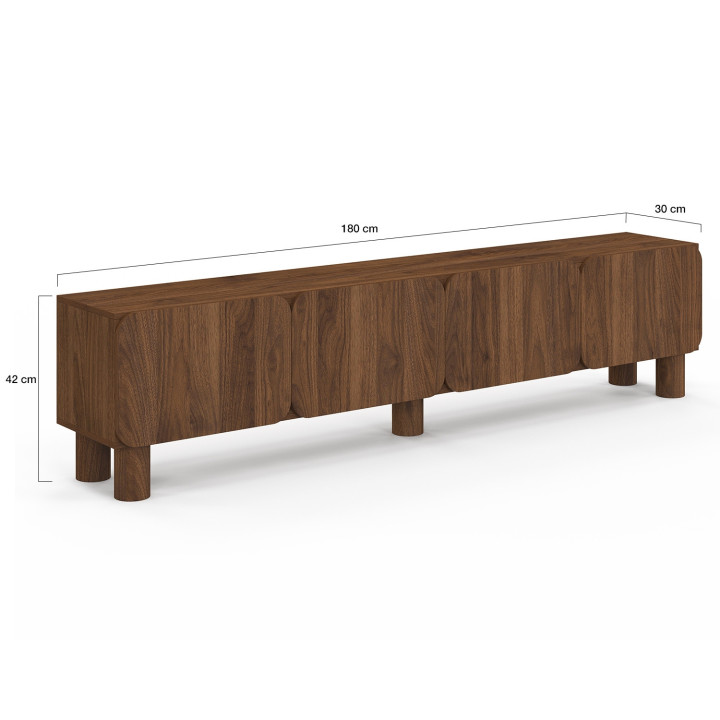 TV-kast 180 cm SARANDA met 4 afgeronde deuren in walnootlook