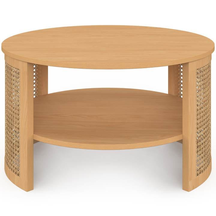 Tavolino rotondo EDHEN 70 cm con canna naturale ed effetto legno