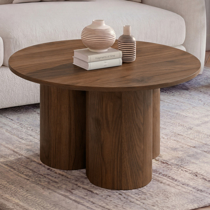 Table basse ronde ELOISE 70 cm bois effet noyer