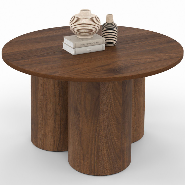 Mesa de centro redonda ELOISE de 70 cm en madera efecto nogal