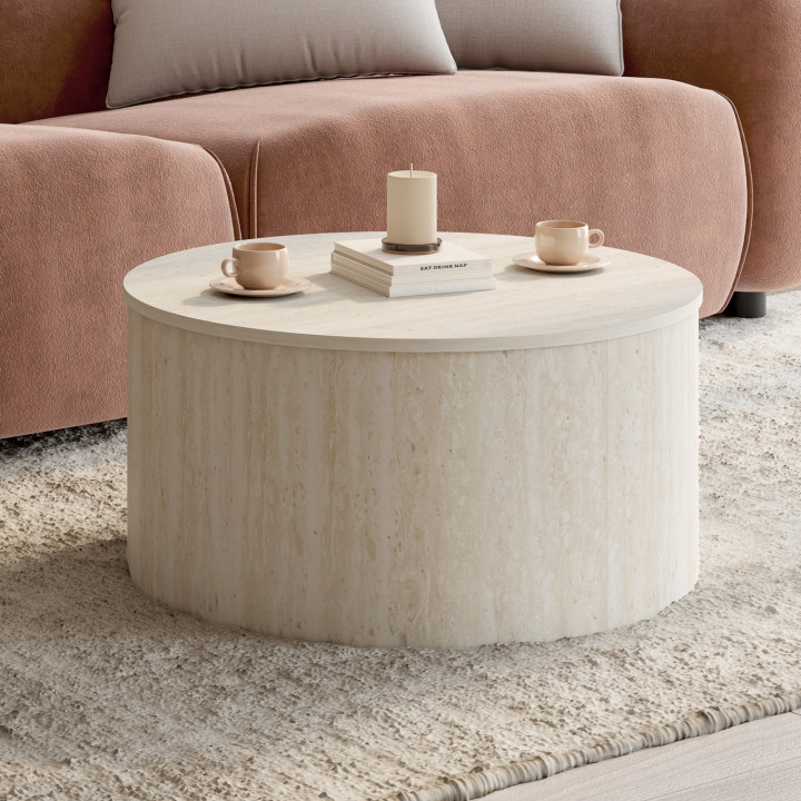 Ronde salontafel NOVA 70 cm in travertijnmotief