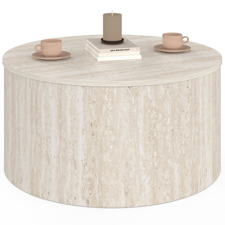 Ronde salontafel NOVA 70 cm in travertijnmotief