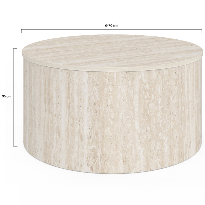 Ronde salontafel NOVA 70 cm in travertijnmotief