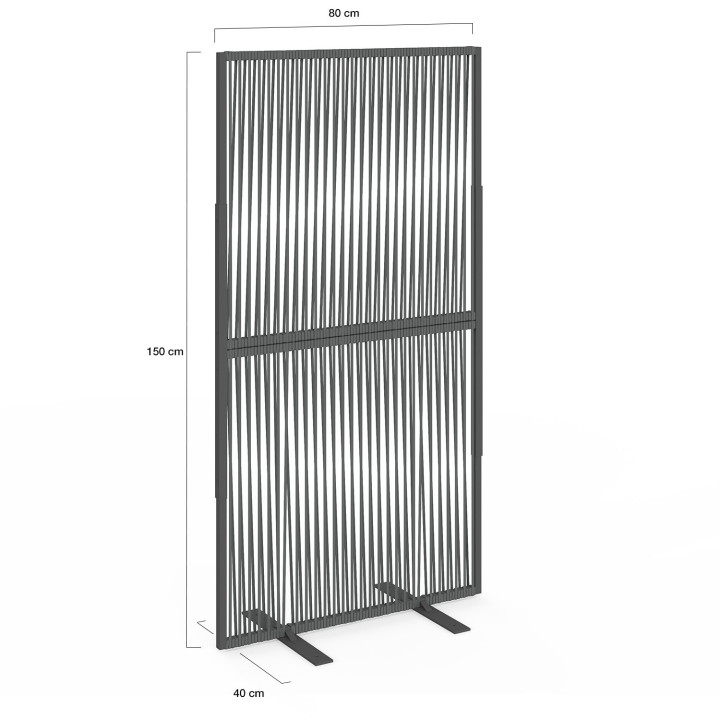Paravento decorativo 80 x 150 cm RIO Cordame effetto rattan e metallo grigio antracite