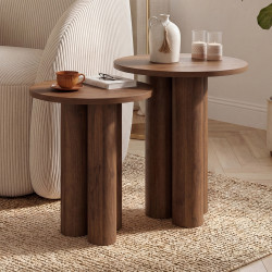 Set van 2 ronde bijzettafels, salontafels, nachtkastjes ELOISE 35/40 cm, hout met notenhoutlook