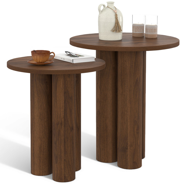 Set di 2 tavolini rotondi, tavolini da salotto, comodini ELOISE 35/40 cm in legno effetto noce