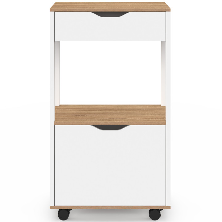 Küchenanrichte „COSY“ mit Schrank, weißer Holzschublade und Platten in Buche-Optik, B 48 cm