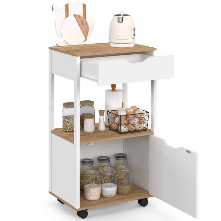 COSY keukenkastje met witte houten lade en planken in beukenhoutlook, breedte 48 cm