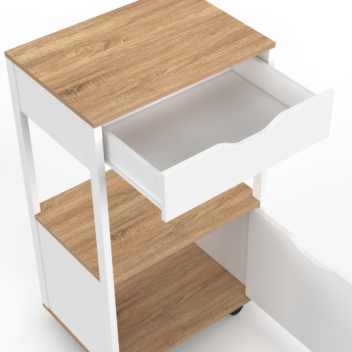 COSY keukenkastje met witte houten lade en planken in beukenhoutlook, breedte 48 cm