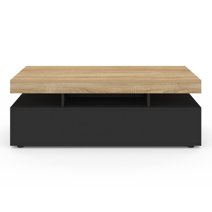 Rechteckiger Couchtisch mit 2 schwarzen Schubladen und Platte - ELSA || ELSA IDMarket