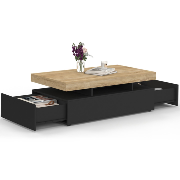 Rechthoekige salontafel met 2 zwarte laden en blad - ELSA | IDMarket