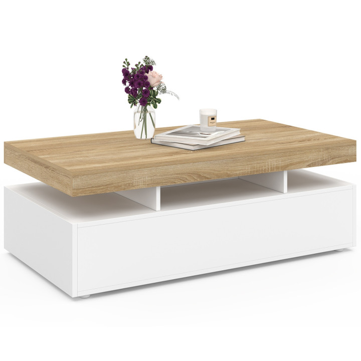 Mesa de centro rectangular con 2 cajones y tablero blancos - ELSA | España IDMarket