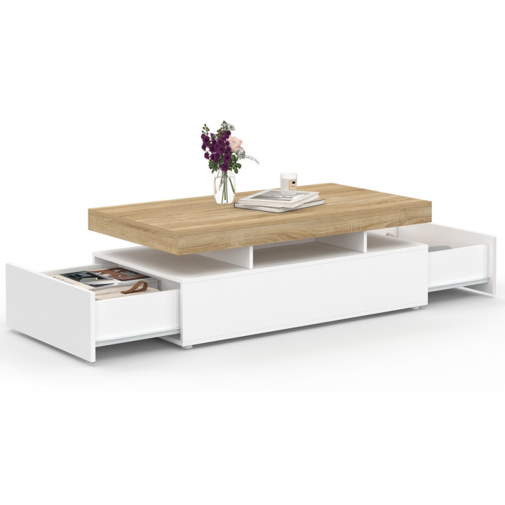 Rechteckiger Couchtisch mit 2 weißen Schubladen und Platte - ELSA || ELSA IDMarket