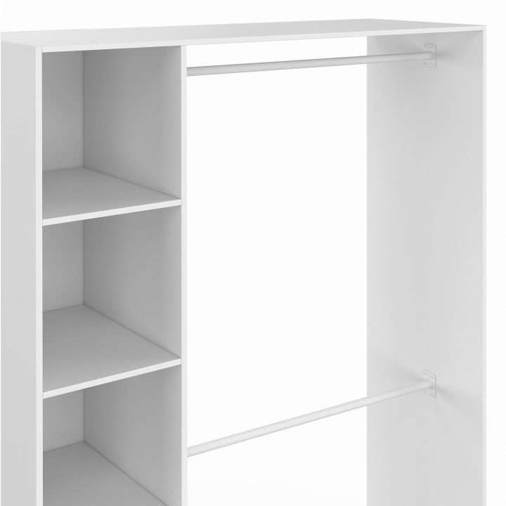 Doppelkleiderschrank L. 110 cm MIRTY mit Regalen + Schublade + Schuhablagen, weiß