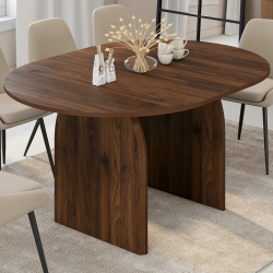 Tavolo da pranzo allungabile ovale in stile Japandi EDITH, da 4 a 8 persone, effetto noce, 110-150 cm