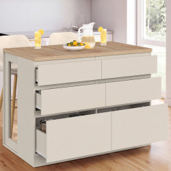 ORSO 120 cm middeneiland met beige 6-lade sauspan en houtdecor bovenblad
