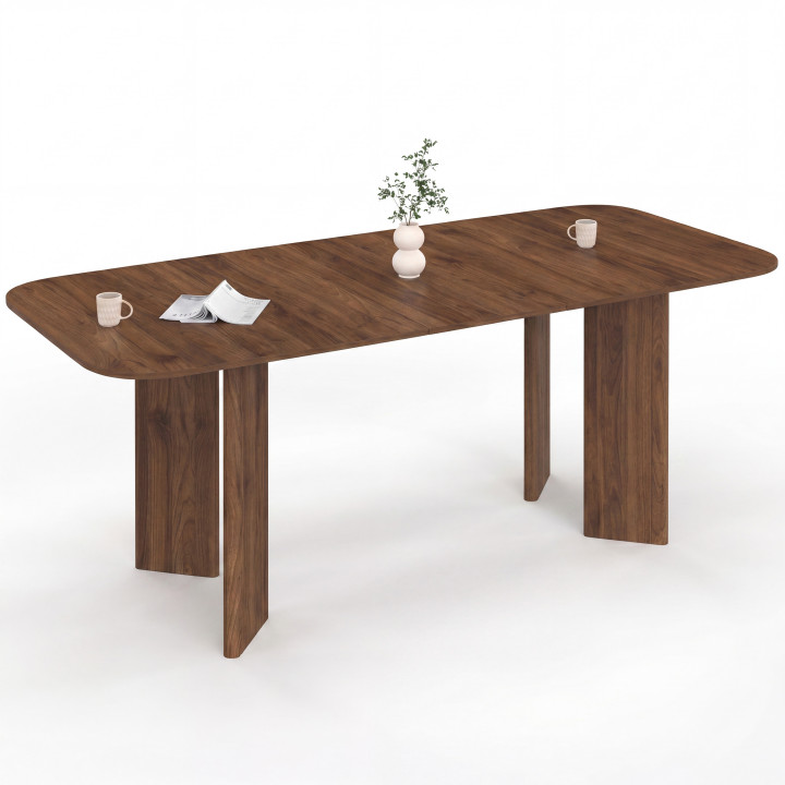 CAPUCINE 6-10 persoons ronde rechthoekige uitschuifbare eettafel met 4 afgeronde notenhouten poten 160-200 cm