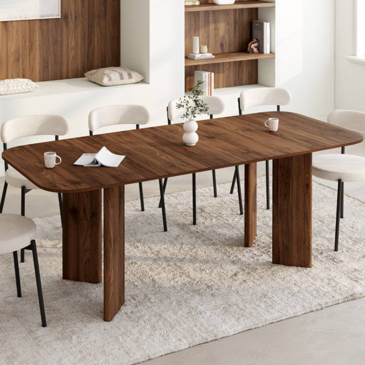CAPUCINE Tavolo da pranzo rettangolare rotondo allungabile per 6-10 persone con 4 gambe arrotondate in noce 160-200 cm