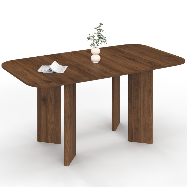 CAPUCINE Mesa de comedor redonda rectangular extensible para 6-10 personas con 4 patas redondeadas de nogal 160-200 cm