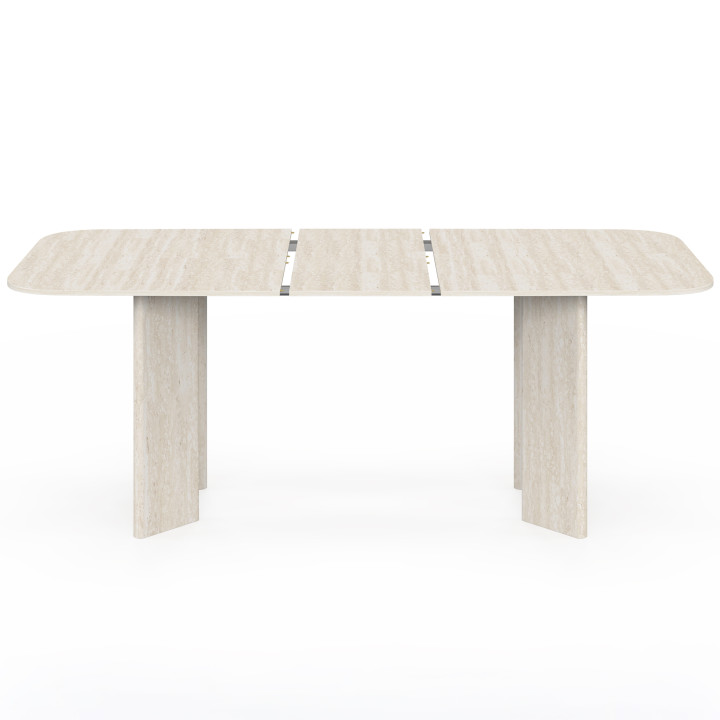 Ausziehbarer rechteckiger abgerundeter Esstisch CAPUCINE 6-10 Personen 4 Beine abgerundetes Design in Travertinoptik 160-200 cm
