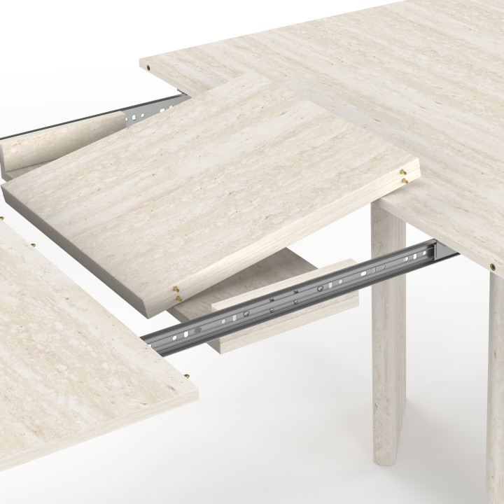 Table à manger extensible rectangulaire arrondie CAPUCINE 6-10 personnes 4 pieds design arrondi façon travertin 160-200 cm