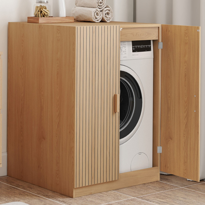 Mobile lavatrice con ante JULIETTE, effetto dogato, colore rovere