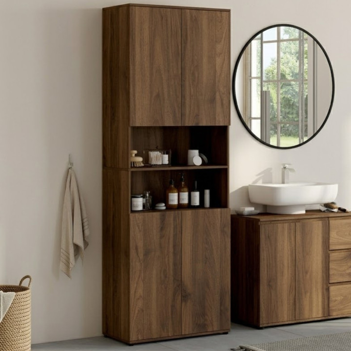 Mobile bagno TOMI a 4 ante e 2 nicchie effetto noce
