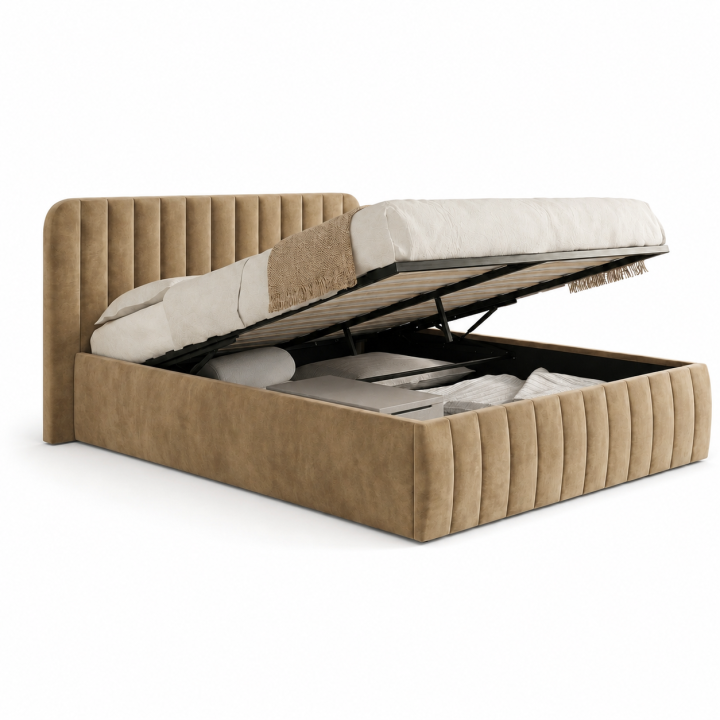 Cama doble con cabecero y somier 140 x 190 cm terciopelo taupe - ALBA | IdMarket